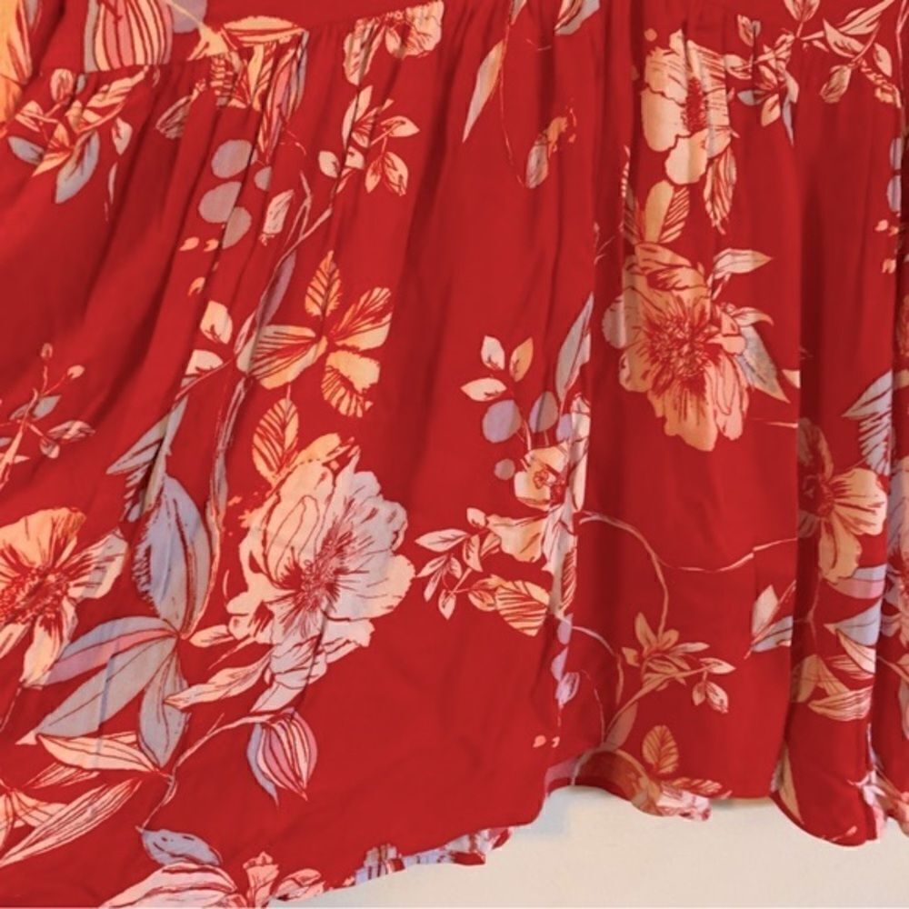 Boho Free People Top Rayon Red Floral Sz Small Gorgeous - Picture 3 of 7